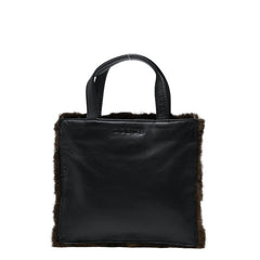 ロエベ ロゴ ハンドバッグ ブラウン ブラック ファー レザー レディース LOEWE 【中古】