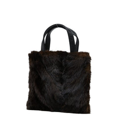 ロエベ ロゴ ハンドバッグ ブラウン ブラック ファー レザー レディース LOEWE 【中古】