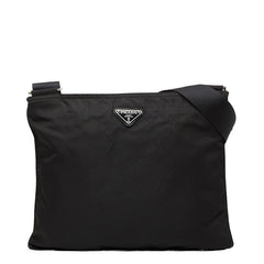 プラダ 三角ロゴプレート ショルダーバッグ ブラック ナイロン レザー レディース PRADA 【中古】
