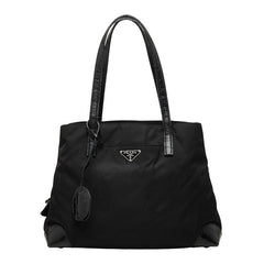 プラダ 三角ロゴプレート トートバッグ ブラック ナイロン レザー レディース PRADA 【中古】