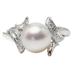 タサキ Pt900 プラチナ 真珠 アコヤパール8.1mm ダイヤ0.08ct リング 指輪 レディース TASAKI 9号 【中古】