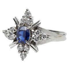 Pt900 プラチナ サファイア0.55ct ダイヤ0.29ct スターモチーフ リング 指輪 レディース 16号 【中古】