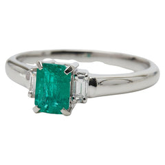 Pt850 プラチナ エメラルド0.60ct ダイヤ0.14ct リング 指輪 レディース 12号 【中古】