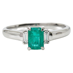 Pt850 プラチナ エメラルド0.60ct ダイヤ0.14ct リング 指輪 レディース 12号 【中古】
