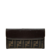 フェンディ ズッカ 長財布 2804 01339 088 ブラウン キャンバス レザー レディース FENDI 【中古】
