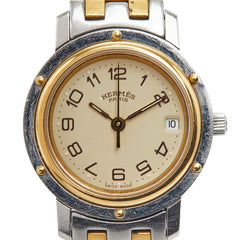 エルメス クリッパー 腕時計 CL3.240 クオーツ ベージュ文字盤 ステンレススチール メッキ レディース HERMES 【中古】