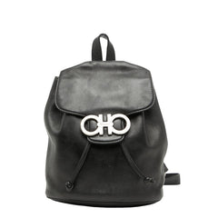 サルヴァトーレフェラガモ ガンチーニ バックパック リュック デイパック DJ-21 6258 ブラック レザー レディース Salvatore Ferragamo 中古