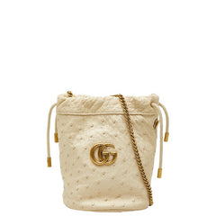 グッチ GGマーモント ミニバケット チェーン ショルダーバッグ 575163 アイボリー オーストリッチ レディース GUCCI 【中古】