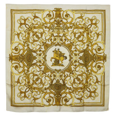 エルメス カレ90 LES TUILERIES チュイルリー公園 スカーフ イエロー アイボリー シルク レディース HERMES 【中古】