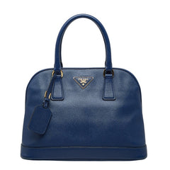 プラダ 三角ロゴプレート ハンドバッグ ブルー サフィアーノレザー レディース PRADA 【中古】