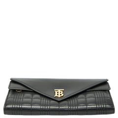 バーバリー TBロゴ キルティング 長財布 コンチネンタルウォレット ブラック レザー レディース BURBERRY 【中古】