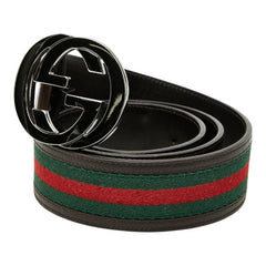 グッチ インターロッキングG シェリーライン ベルト サイズ:90/36 ブラウン マルチカラー レザー キャンバス レディース GUCCI 【中古】