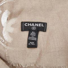 シャネル ロゴ 大判 ストール グレー カシミヤ モダール レディース CHANEL 【中古】