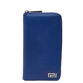 ヴェルサーチェ ラウンドファスナー 長財布 ブルー レザー レディース VERSACE 【中古】