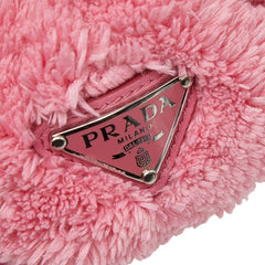 プラダ 三角ロゴプレート シュシュ ヘアアクセサリー ピンク ファー レディース PRADA 中古