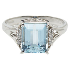 Pt900 プラチナ アクアマリン2.90ct ダイヤ0.08ct リング 指輪 レディース 15号 【中古】