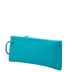 ロエベ ロゴ クラッチバッグ 青緑系 ブルー レザー レディース LOEWE 【中古】