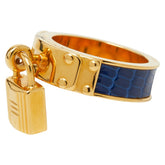 エルメス ケリー カデナ モチーフ スカーフリング ゴールド ブルー メッキ リザード レディース HERMES 【中古】