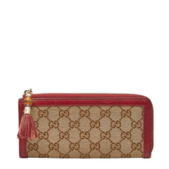 グッチ GGキャンバス バンブー 長財布 306616 ブラウン レッド キャンバス レザー レディース GUCCI 【中古】