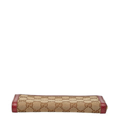 グッチ GGキャンバス バンブー 長財布 306616 ブラウン レッド キャンバス レザー レディース GUCCI 【中古】