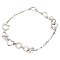 ディオール ロゴ ハート ブレスレット シルバー メタル ラインストーン レディース Dior 【中古】