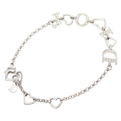 ディオール ロゴ ハート ブレスレット シルバー メタル ラインストーン レディース Dior 【中古】