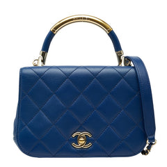 シャネル ココマーク マトラッセ ハンドバッグ トップハンドル ショルダーバッグ 2WAY ブルー ラムスキン レディース CHANEL 【中古】
