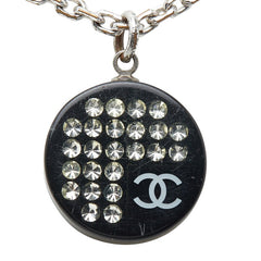 シャネル ココマーク ラインストーン ネックレス シルバー ブラック メタル プラスチック レディース CHANEL 中古