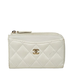 シャネル ココマーク マトラッセ コインケース パスケース ホワイト キャビアスキン レディース CHANEL 【中古】