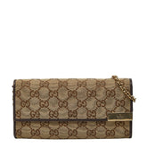 グッチ GGキャンバス チェーンウォレット 長財布 269541 ベージュ ブラウン キャンバス レザー レディース GUCCI 【中古】