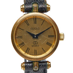 グッチ シェリーライン 腕時計 クオーツ ゴールド文字盤 ステンレススチール レザー レディース GUCCI 中古