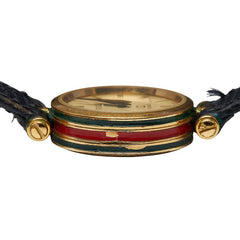 グッチ シェリーライン 腕時計 クオーツ ゴールド文字盤 ステンレススチール レザー レディース GUCCI 中古