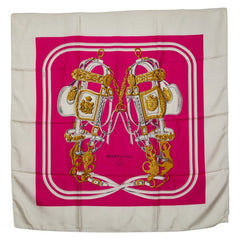 エルメス カレ90 BRIDES de GALA 式典用の馬勒 スカーフ ピンク アイボリー シルク レディース HERMES 【中古】