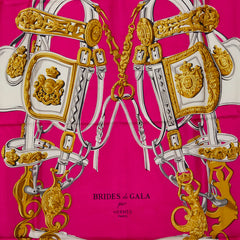 エルメス カレ90 BRIDES de GALA 式典用の馬勒 スカーフ ピンク アイボリー シルク レディース HERMES 【中古】