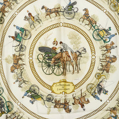 エルメス カレ90 LA PROMENADE DE LONGCHAMPS ロンシャンへの散歩 スカーフ レッド マルチカラー レディース HERMES 【中古】