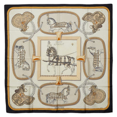 エルメス カレ90 TRES GRAND APPARAT 盛装の馬 スカーフ ブラック ベージュ アイボリー シルク レディース HERMES 【中古】