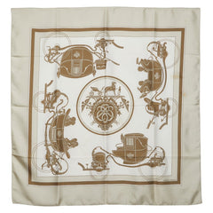 エルメス Ex-Libris エクスリブリス スカーフ ベージュ グレー ホワイト シルク レディース HERMES 【中古】