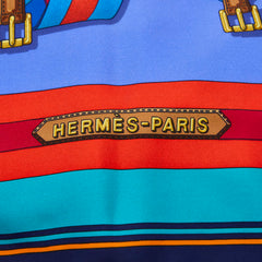 エルメス カレ90 Les Sangles スカーフ ブルー マルチカラー レディース HERMES 【中古】