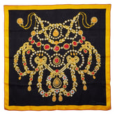 カルティエ ジュエリー 宝石柄 スカーフ イエロー マルチカラー シルク レディース CARTIER 【中古】