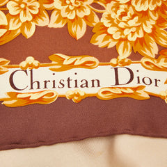 ディオール 花 フラワー モチーフ スカーフ ベージュ シルク レディース Dior 【中古】