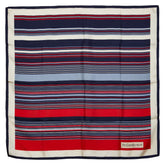 サンローラン ボーダー トリコロールカラー スカーフ ネイビー アイボリー レッド ブルー シルク レディース SAINT LAURENT 【中古】