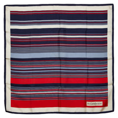 サンローラン ボーダー トリコロールカラー スカーフ ネイビー アイボリー レッド ブルー シルク レディース SAINT LAURENT 【中古】