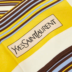 サンローラン ボーダー柄 スカーフ ブラウン ブルー イエロー シルク レディース SAINT LAURENT 【中古】