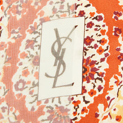 サンローラン YSLロゴ 花柄 スカーフ レッド シルク レディース SAINT LAURENT 【中古】