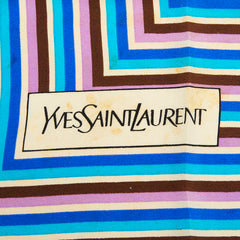 サンローラン ロゴ スカーフ ブルー ブラウン シルク レディース SAINT LAURENT 【中古】
