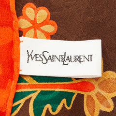 サンローラン YSLロゴ 花 フラワー モチーフ スカーフ レッド シルク レディース SAINT LAURENT 【中古】