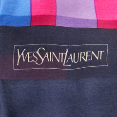 サンローラン ストライプ柄 大判スカーフ ネイビー マルチカラー シルク レディース SAINT LAURENT 【中古】