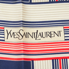 サンローラン ロゴ ストライプ スカーフ ネイビー シルク レディース SAINT LAURENT 【中古】