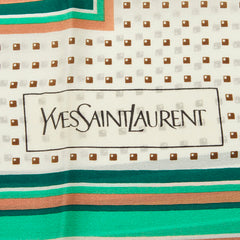 サンローラン ロゴ 幾何学 スカーフ グリーン ブラウン シルク レディース SAINT LAURENT 【中古】
