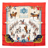 エルメス カレ90 REAL ESCUELA ANDALUZA アンダルシア馬術学校 スカーフ レッド マルチカラー シルク レディース HERMES 【中古】